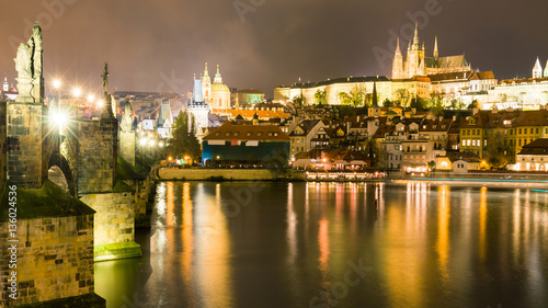 Night cityscape of Prague near Charles Bridge  Capital of Czechia.