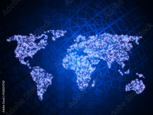 Abstract Technology Background With World Map. Vector Template Design