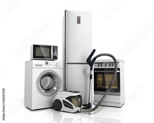 Canvastavla Home appliances Group of white refrigerator washing machine stov