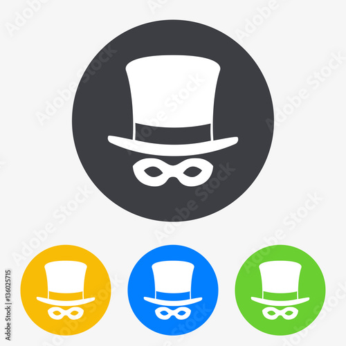 Icono plano chistera con antifaz en circulo varios colores