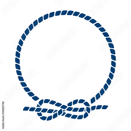 Icono plano circulo de cuerda con nudo azul en fondo blanco