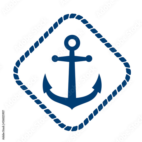 Icono plano marco de cuerda con ancla azul en fondo blanco