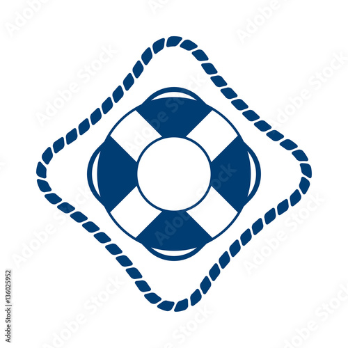 Icono plano marco de cuerda con salvavidas azul en fondo blanco
