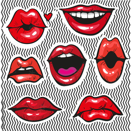 Fashion patch badges with lips pop art