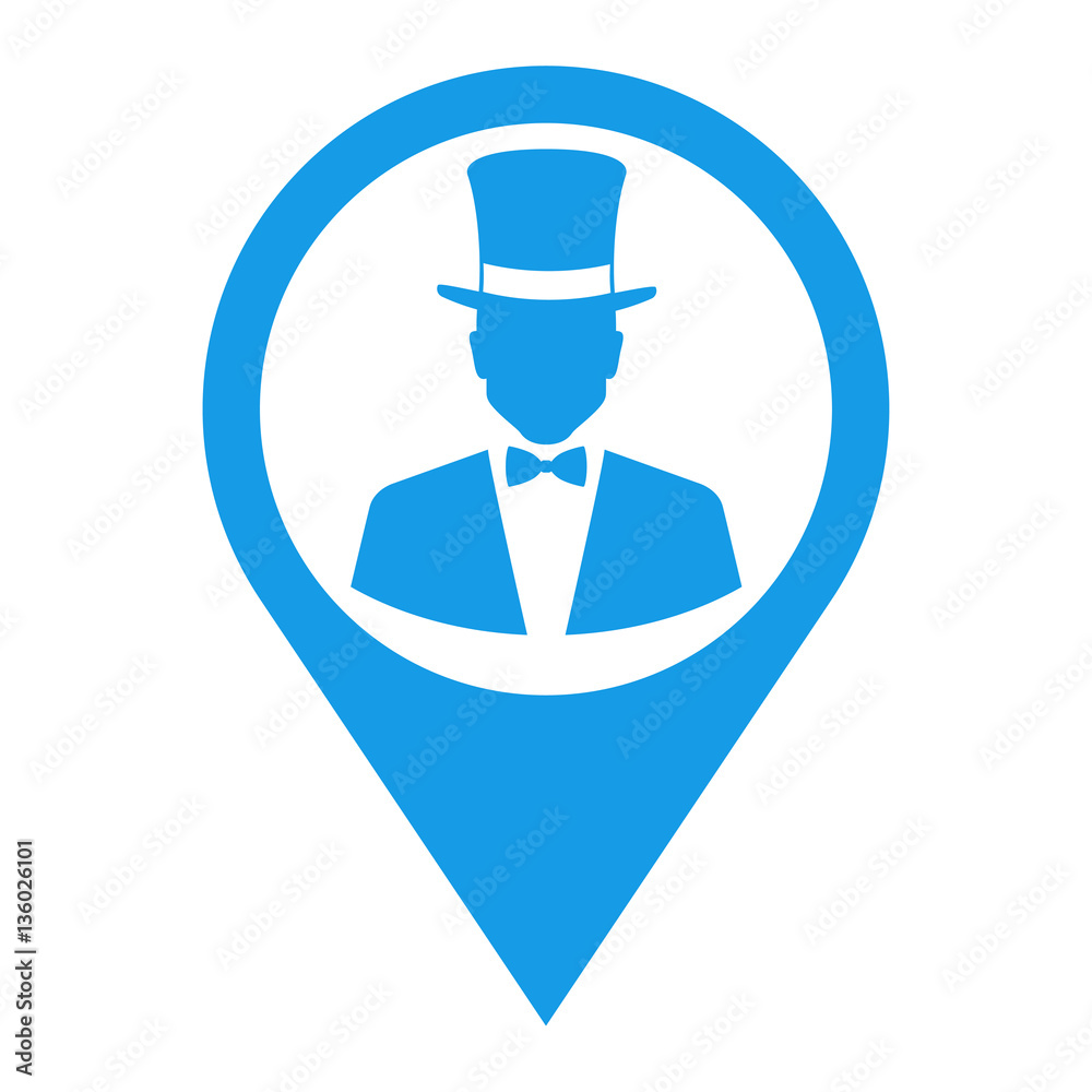Icono plano localizacion hombre con chistera azul Icono plano localizacion hombre con chistera azul