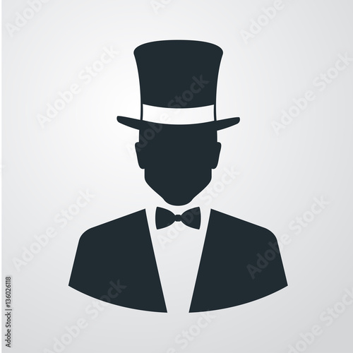 Icono plano silueta hombre con chistera en fondo degradado