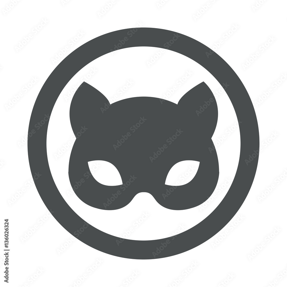 Icono plano mascara de gato en circulo color gris Icono plano mascara de gato en circulo color gris