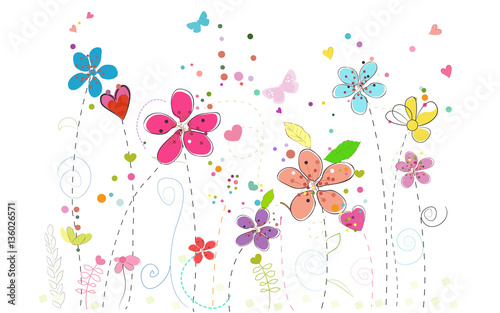 Fotoroleta Spring time colorful doodle flowers