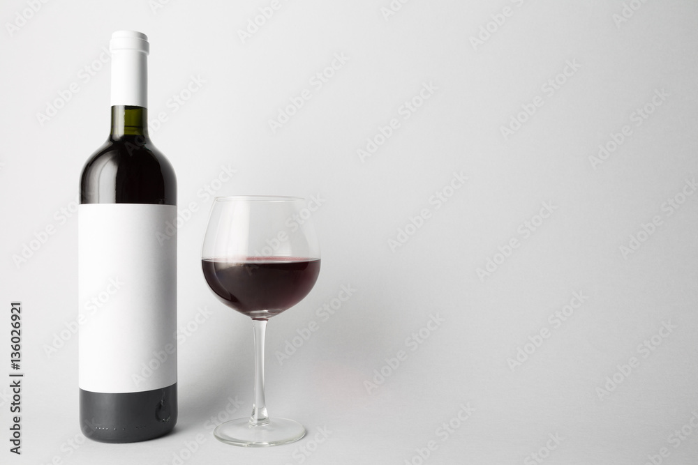 Front view of the wine bottle and wine glass Front view of the wine bottle and wine glass