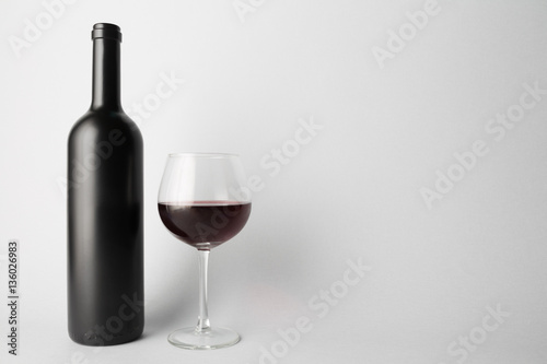 Front view of the wine bottle and wine glass