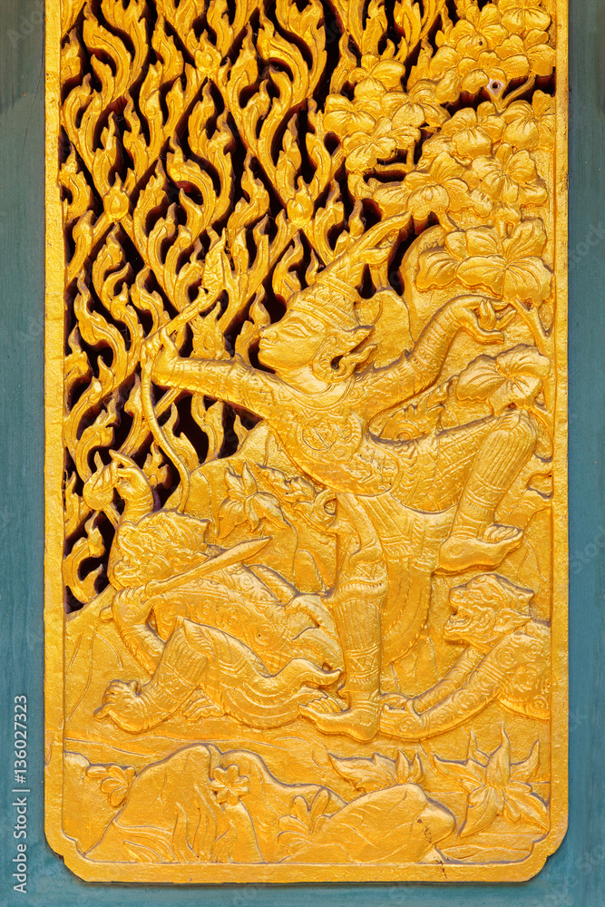 Decoration on a Window of Phra Kaew Pavilion in Thailand