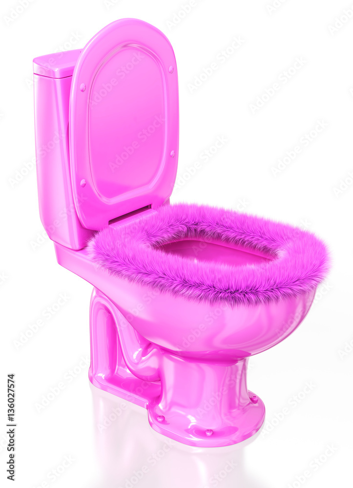 Pink toilet seat with fur. 3d image isolated on white. Pink toilet seat with fur. 3d image isolated on white.