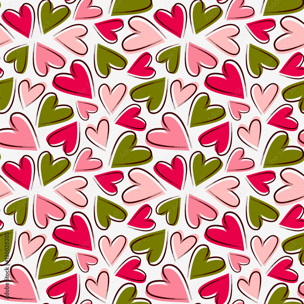 Funny hearts. Seamless vector pattern.