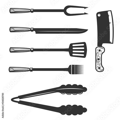 Set of bbq and grill tools isolated on white background. Design