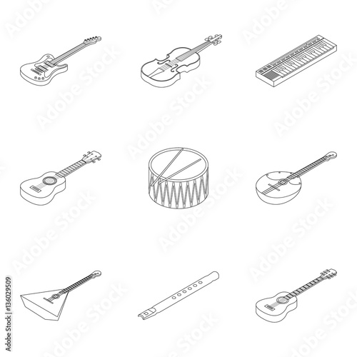 Musical instruments set icons in outline style. Big collection of musical instruments vector symbol stock illustration