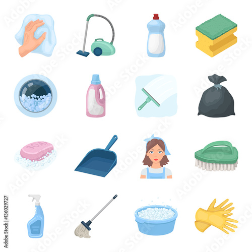 Cleaning set icons in cartoon style. Big collection of cleaning vector symbol stock illustration