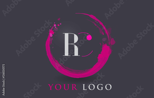RC Letter Logo Circular Purple Splash Brush Concept.