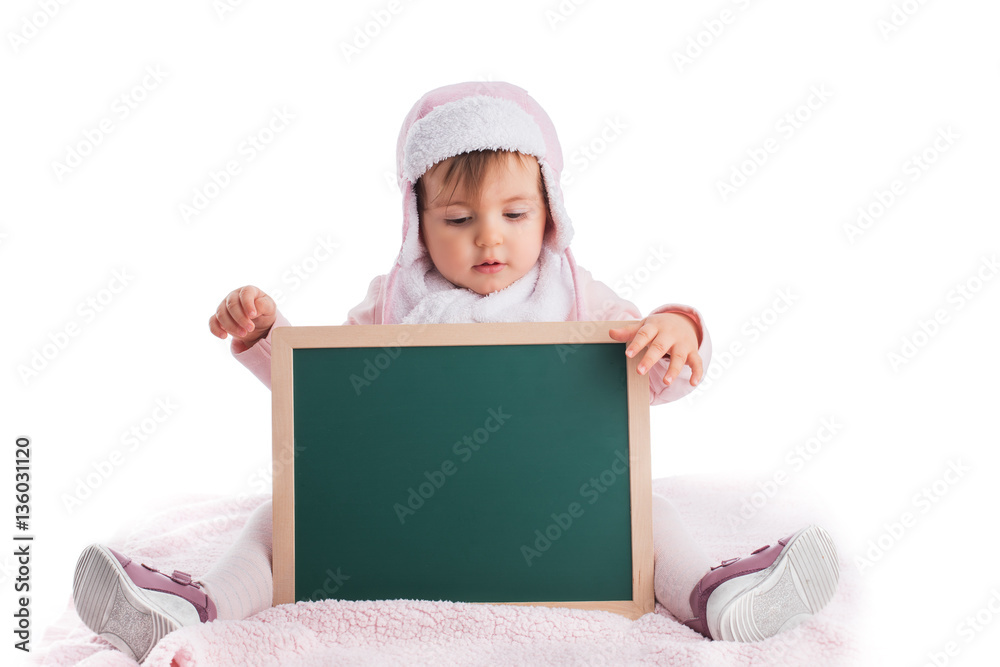Adorable baby girl portrait on white background