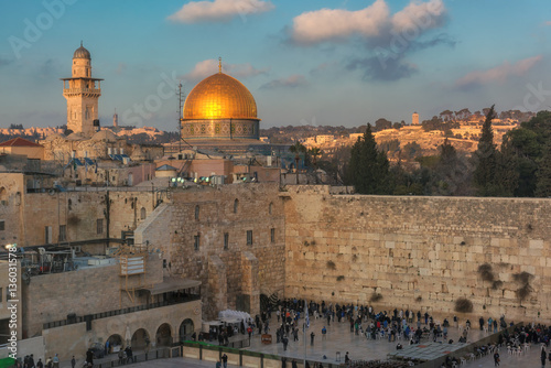 A sunset view of Western Wall in Jerusalem Old City, Israel. 