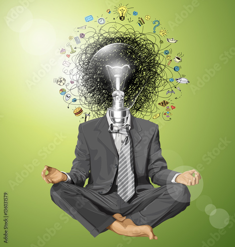 Vector Businessman in Lotus Pose Meditating