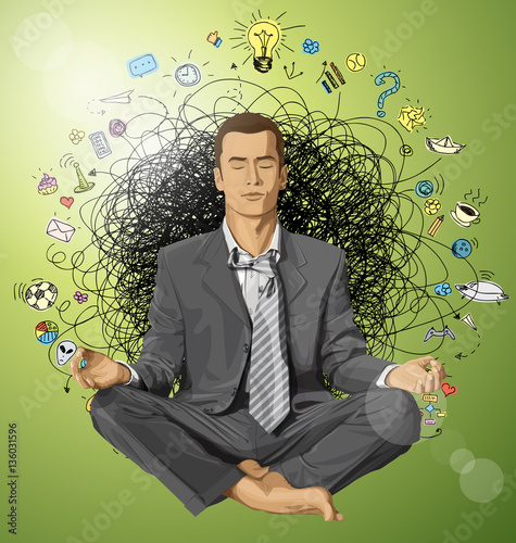 Vector Businessman in Lotus Pose Meditating