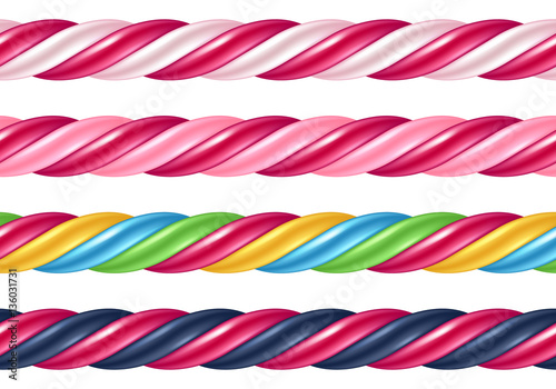Twisted cane colorful borders set. Vector illustration.