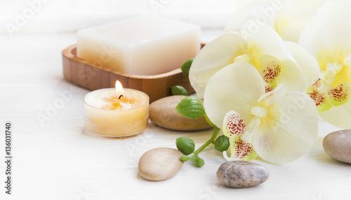 Spa set with orchid  candle and massage stones