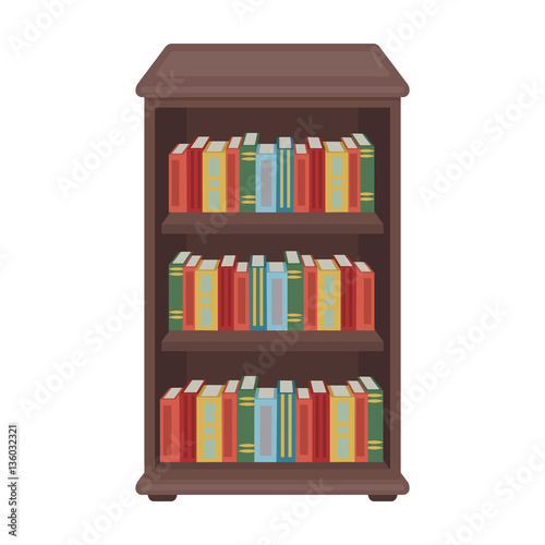 Bookcase with books icon in cartoon style isolated on white background. Library and bookstore symbol stock vector illustration.