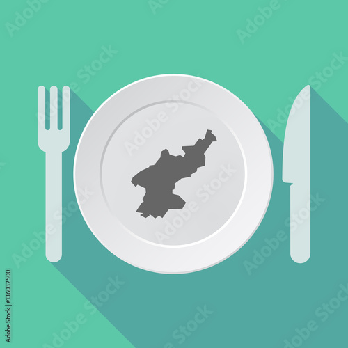 Long shadow tableware with  the map of North Korea