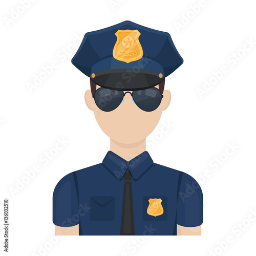 Police officer icon in cartoon style isolated on white background. Police symbol stock vector illustration.
