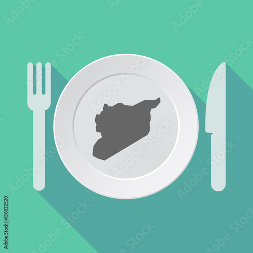 Long shadow tableware with  the map of Syria