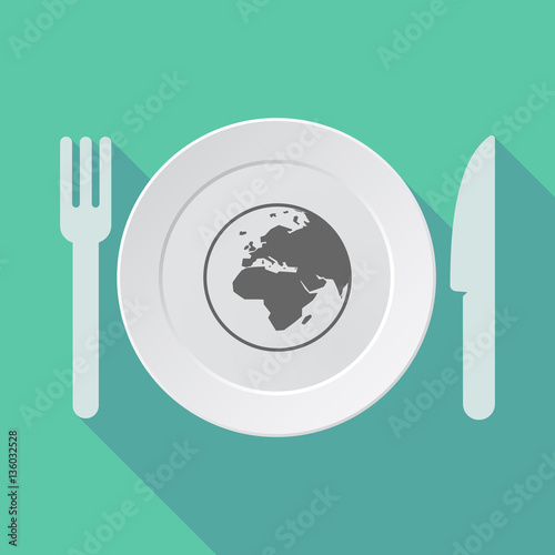 Long shadow tableware with an Asia, Africa and Europe regions