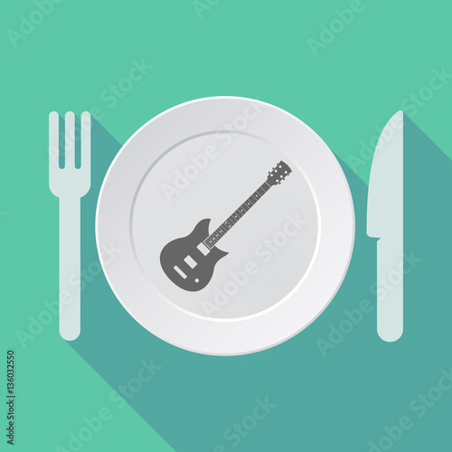 Long shadow tableware with  an electric guitar