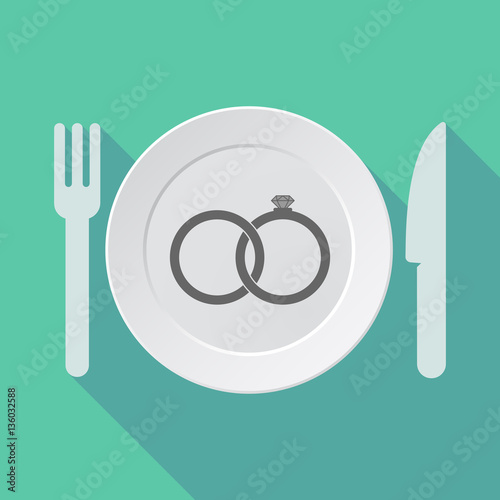 Long shadow tableware with  two bonded wedding rings