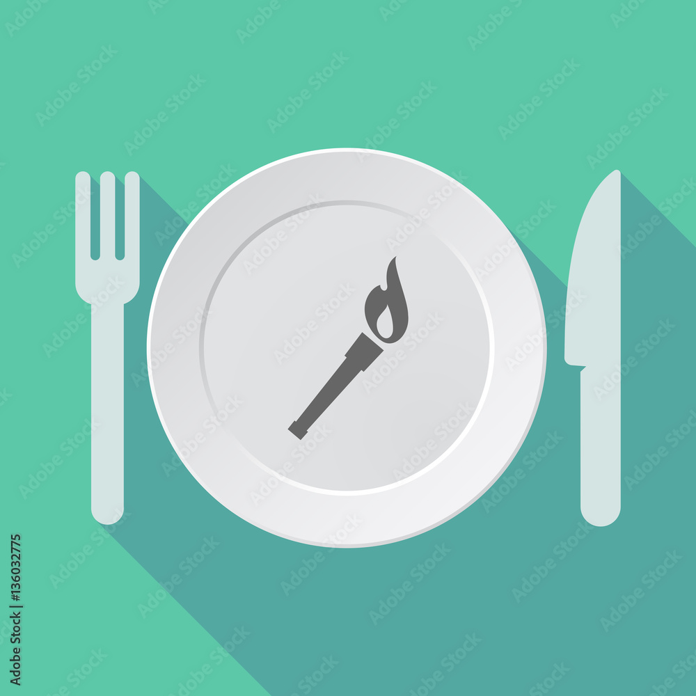 Long shadow tableware with a torch icon Long shadow tableware with a torch icon