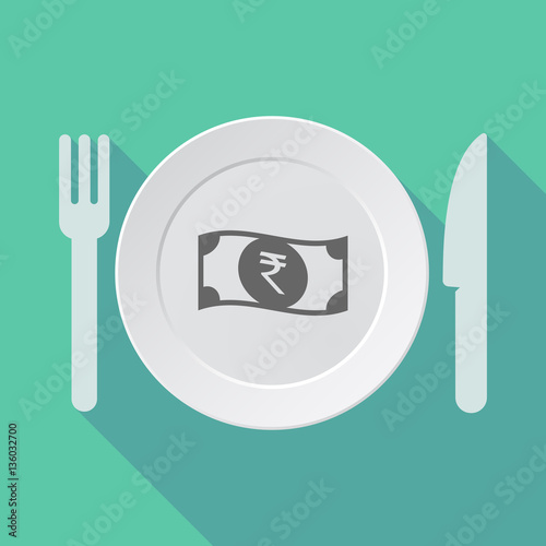 Long shadow tableware with a rupee bank note icon