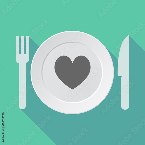 Long shadow tableware with  the heart poker playing card sign