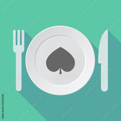 Long shadow tableware with the spade poker playing card sign