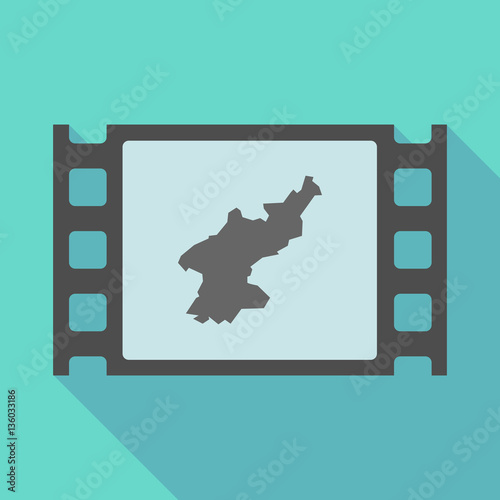 Long shadow film frame with  the map of North Korea