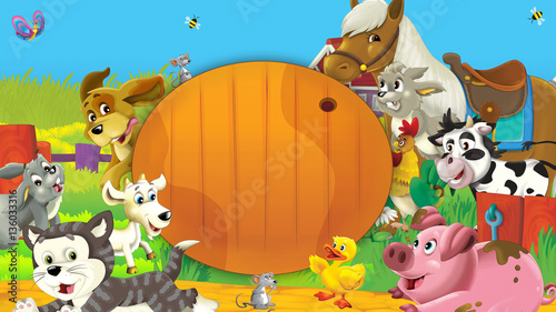 Happy and funny animals on the farm having fun together - illustration for children