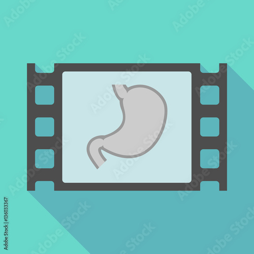 Long shadow film frame with  a healthy human stomach icon