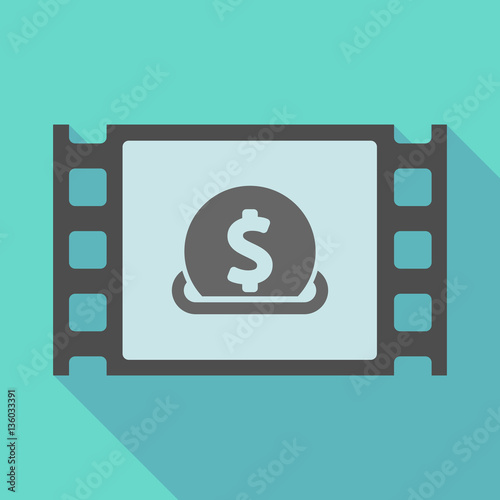 Long shadow film frame with  a dollar coin entering in a moneybo