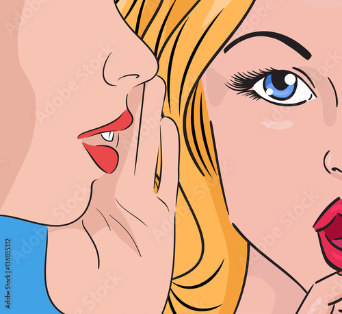 Color Pop Art illustration of two gossiping women. Retro girl. Illustration for your design