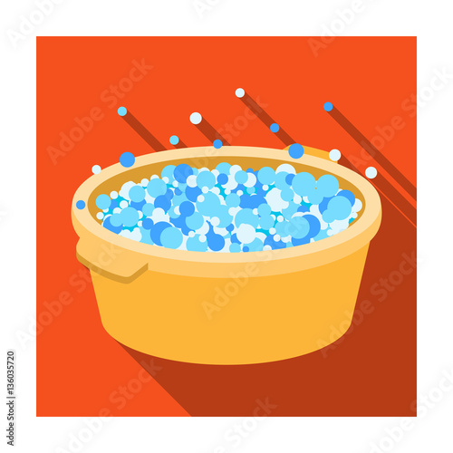 Basin with soap suds and water icon in flat style isolated on white background. Cleaning symbol stock vector illustration.