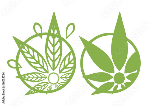 Cannabis green silhouette logo. Hemp asymmetrical icons. Sign T-shirts for design, creating corporate identity and promotional products.