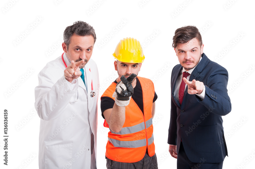 Doctor, engineer and businessman keeping eyes on you Doctor, engineer and businessman keeping eyes on you