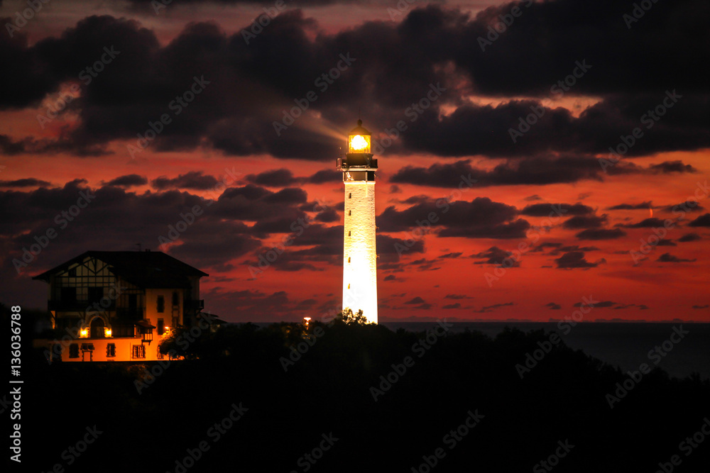 lighthouse at sunset in Biarritz