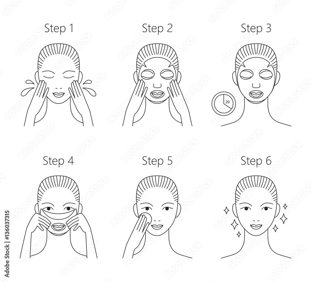 Steps how to apply facial mask. Vector isolated illustrations se Steps how to apply facial mask. Vector isolated illustrations se