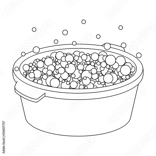 Basin with soap suds and water icon in outline style isolated on white background. Cleaning symbol stock vector illustration.