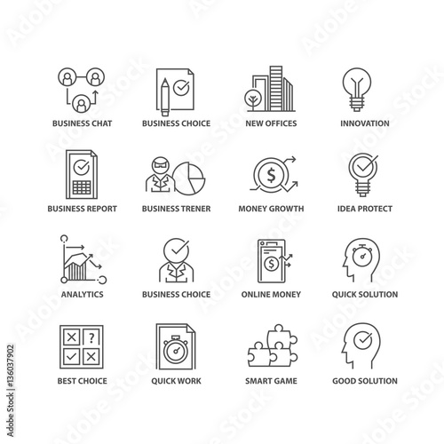 Thin line flat business isolated black icons